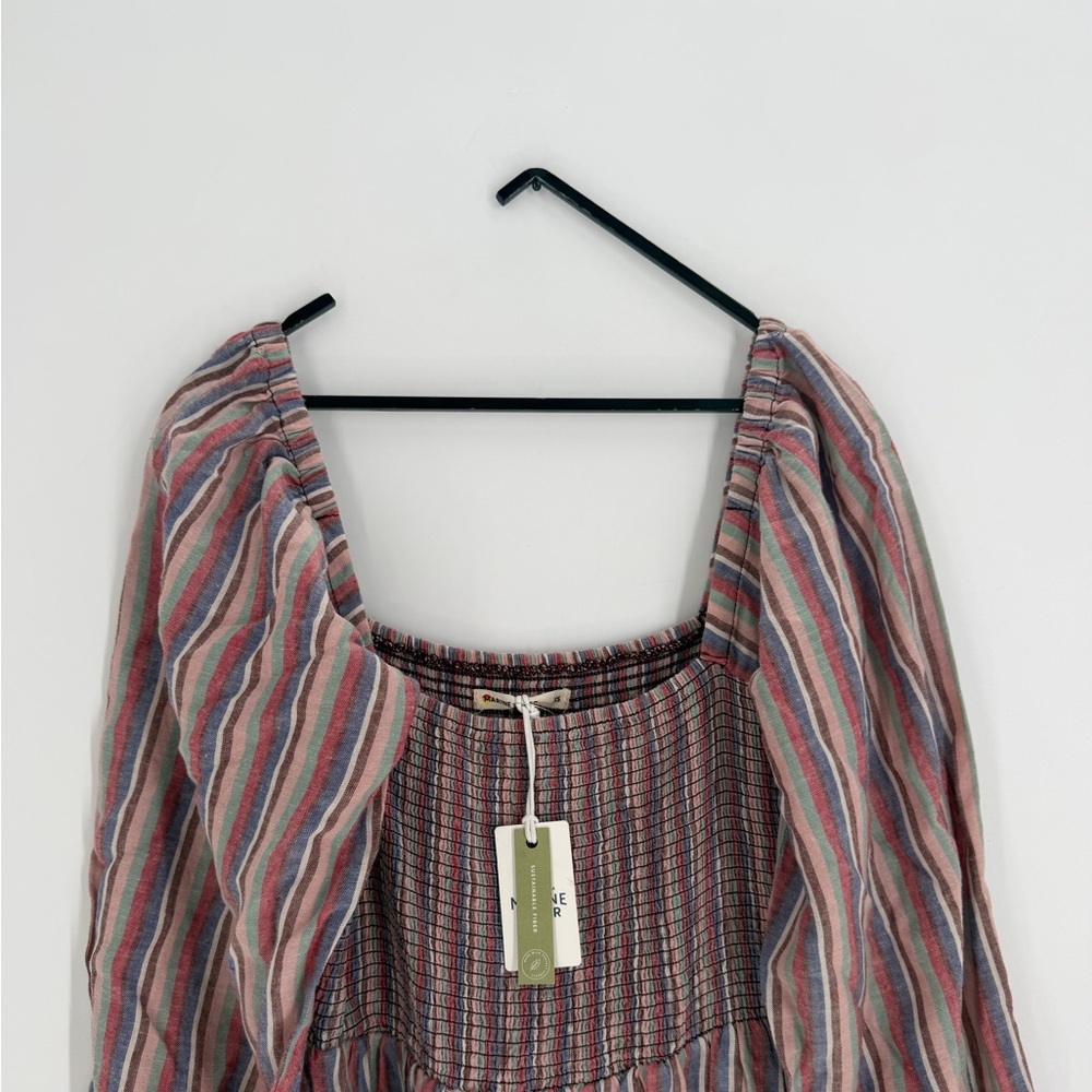 Marine Layer Ivy Smocked Striped Linen Blend Square Neck Smocked Maxi Dress